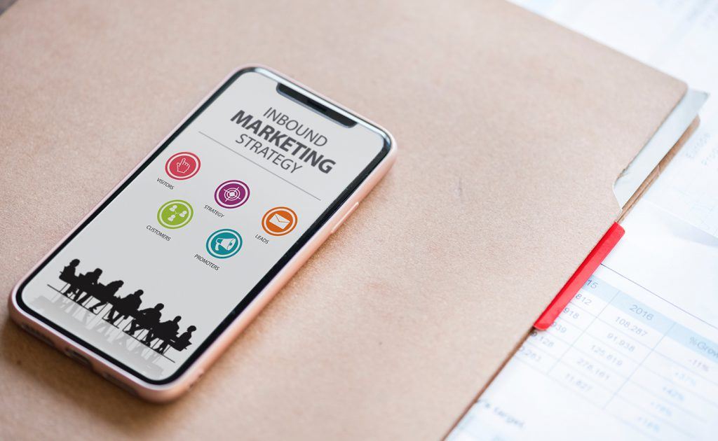 Smartphone showing inbound marketing strategy icons | Webface